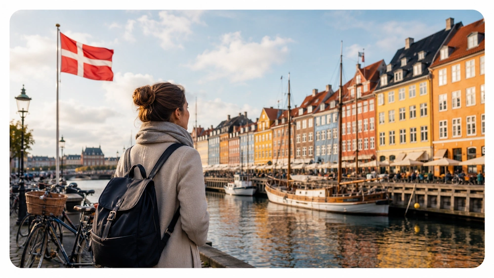 Expat looking across Nyhavn in Copenhagen